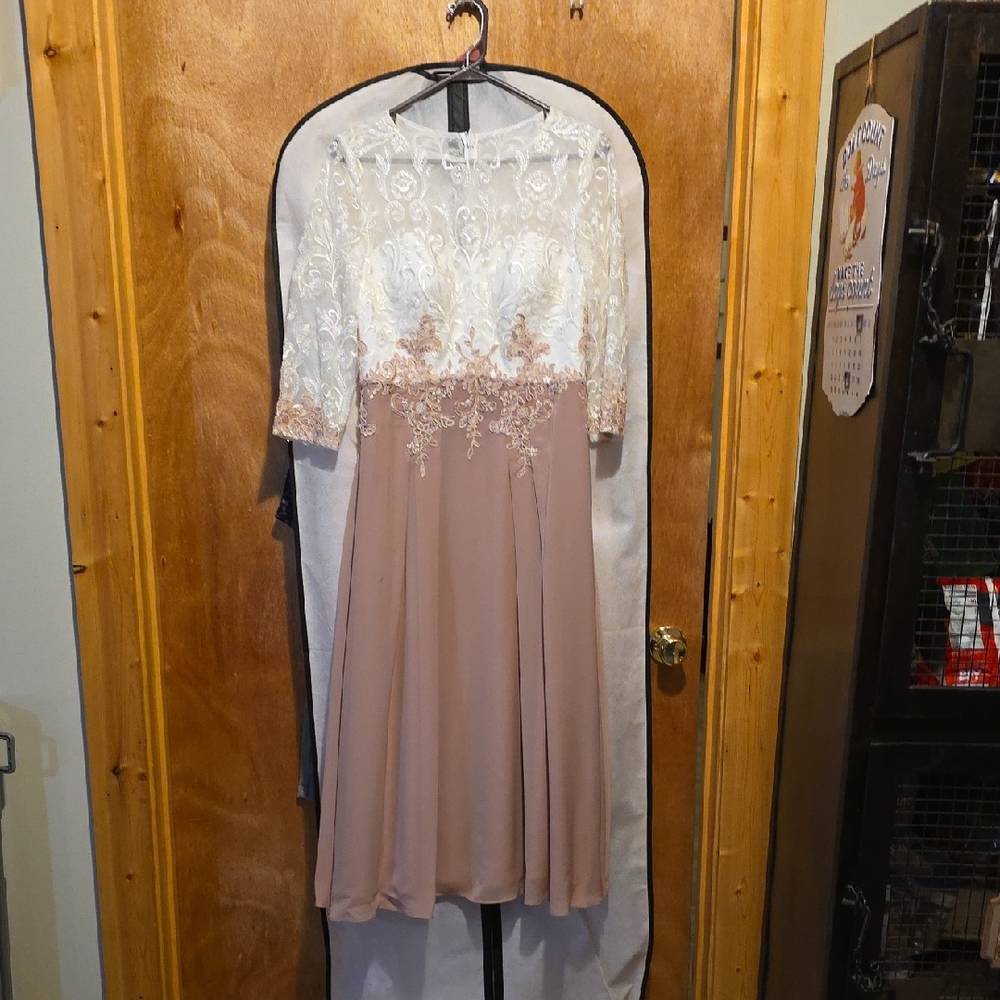 JJs House MOB Cream and Soft Mauve Lace Dress